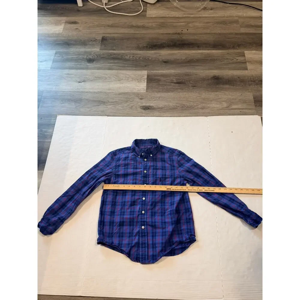 Ralph Lauren Boys M 10-12 Blue Red Plaid Button Down Shirt Pony Logo
